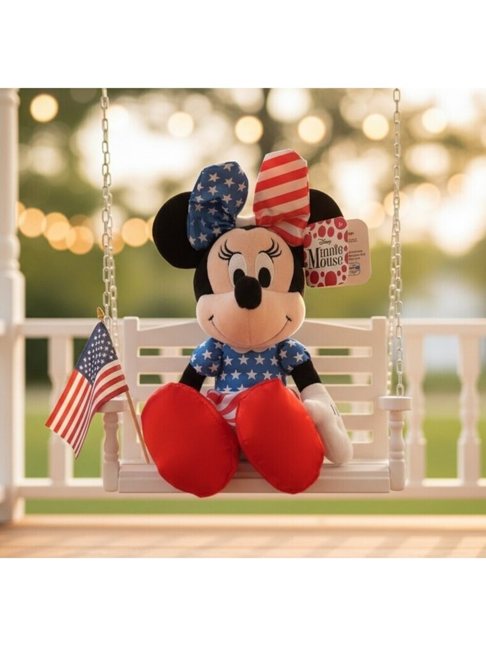 Disney Patriotic Minnie Mouse Stars Stripes Plush 11.5" Just Play Bean Bag NWT